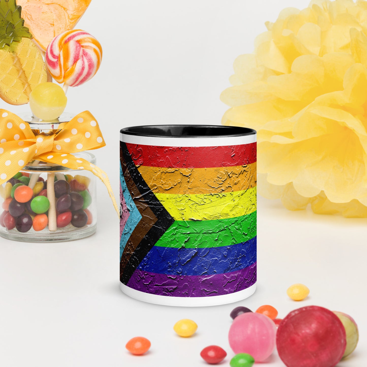 Progressive Pride Flag (Plaster Design) Mug with Color Inside