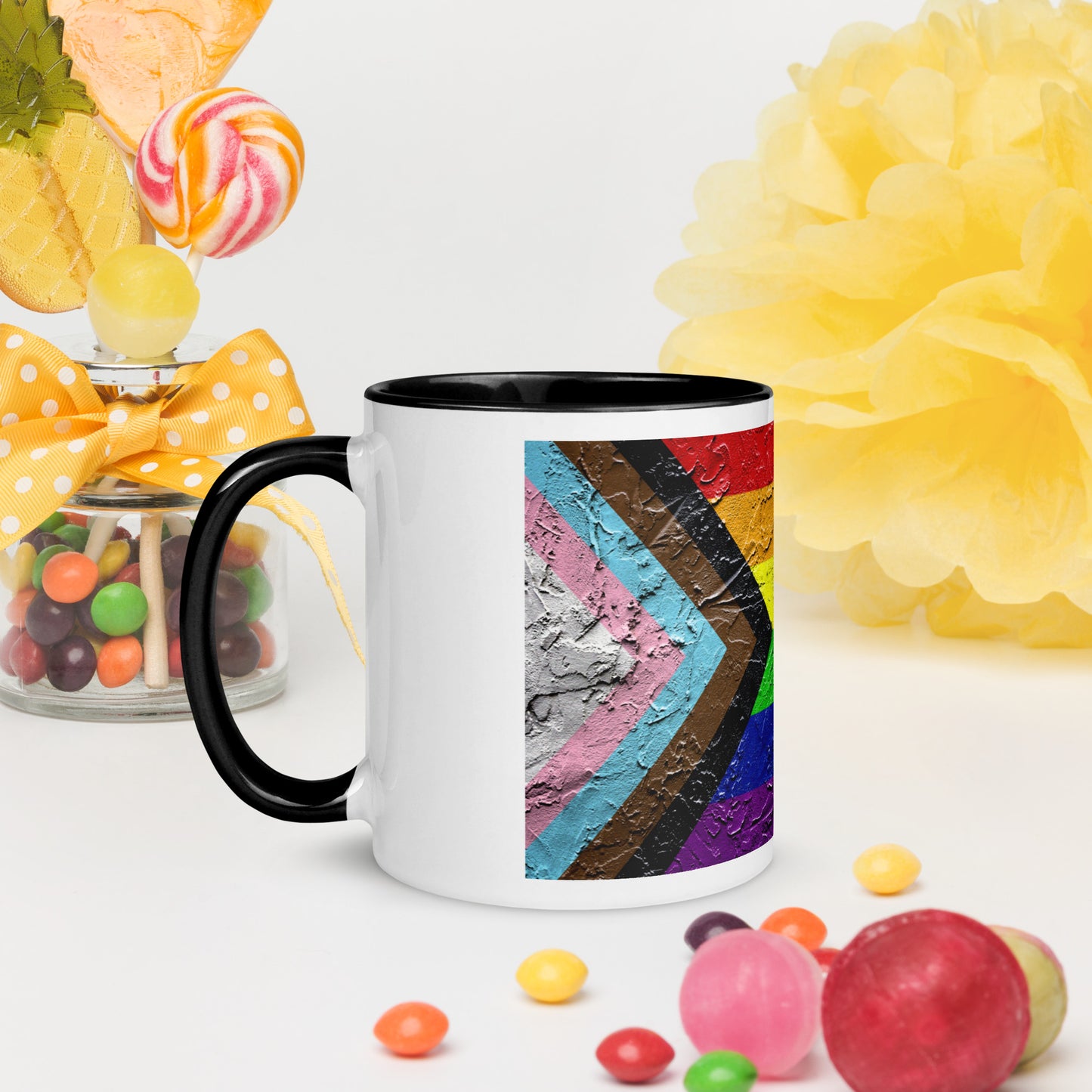 Progressive Pride Flag (Plaster Design) Mug with Color Inside