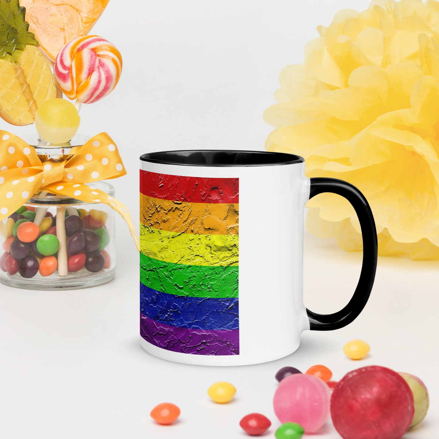 Progressive Pride Flag (Plaster Design) Mug with Color Inside