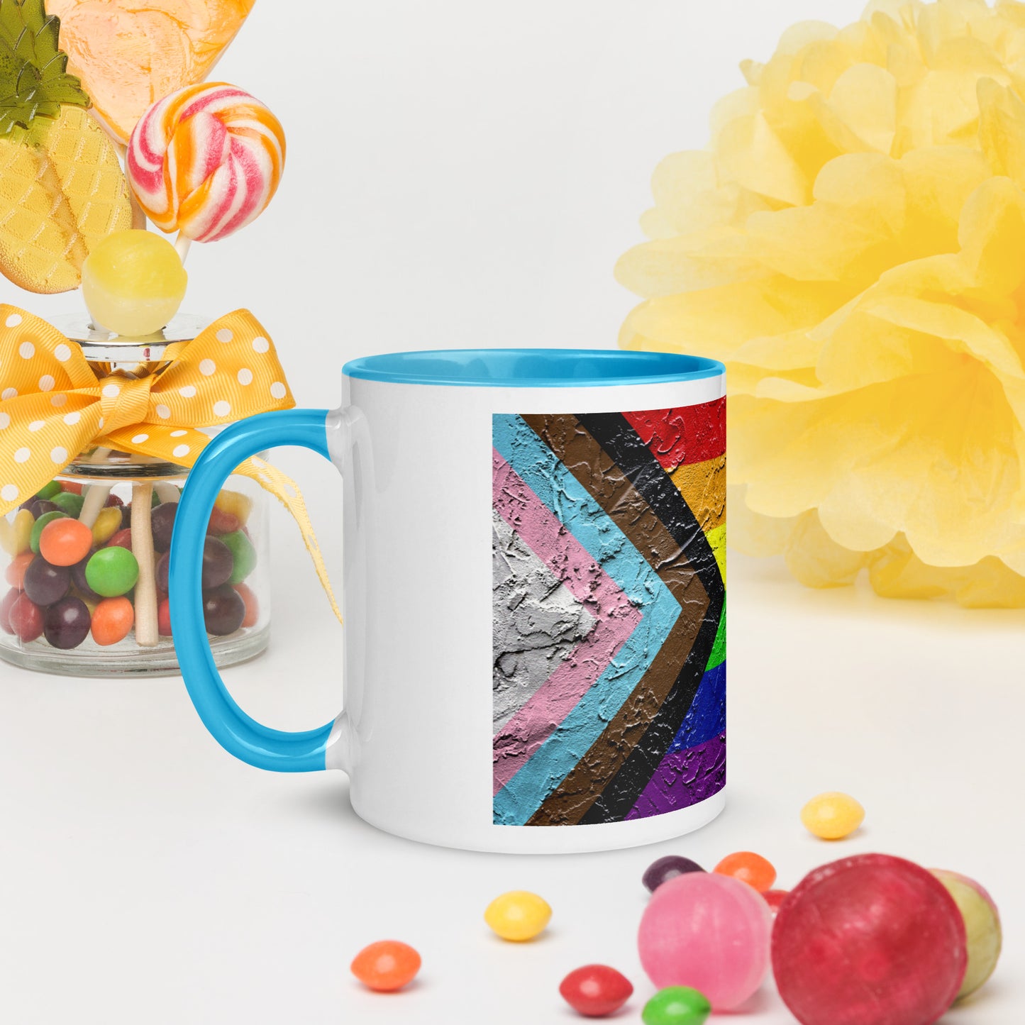 Progressive Pride Flag (Plaster Design) Mug with Color Inside