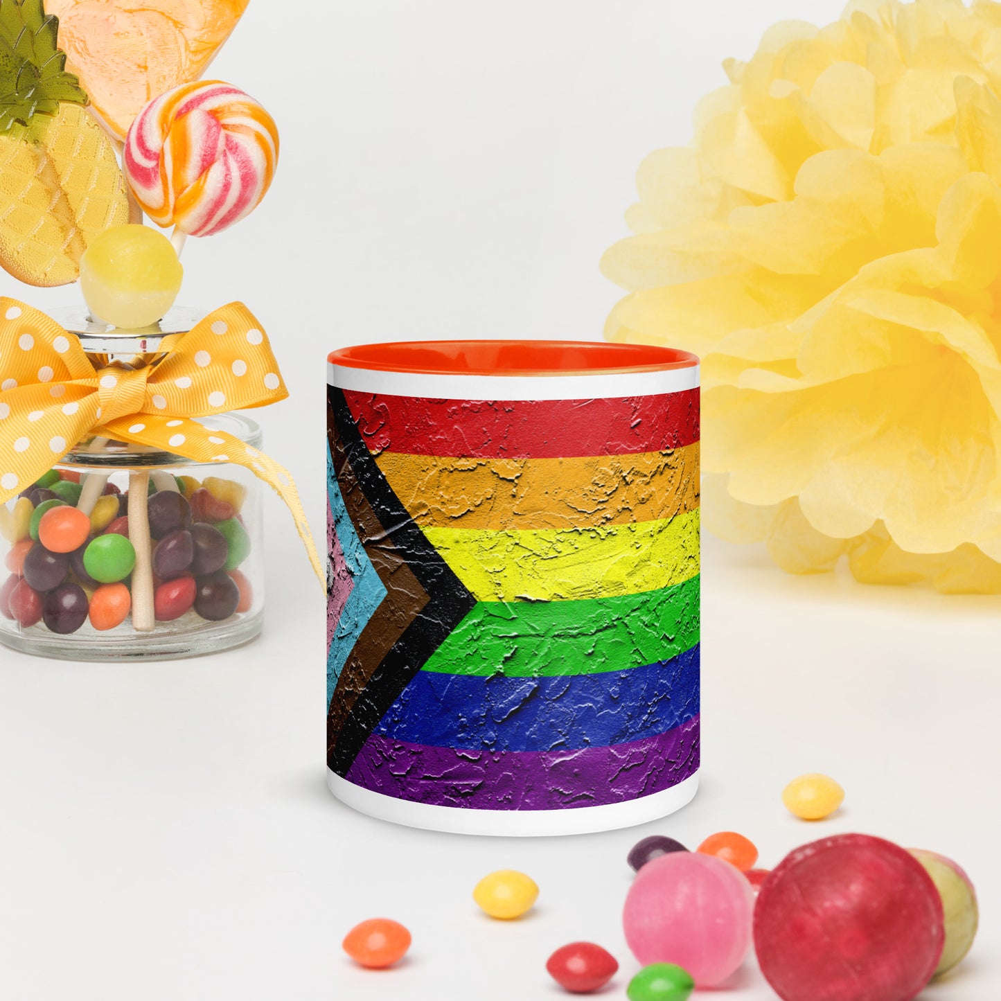 Progressive Pride Flag (Plaster Design) Mug with Color Inside