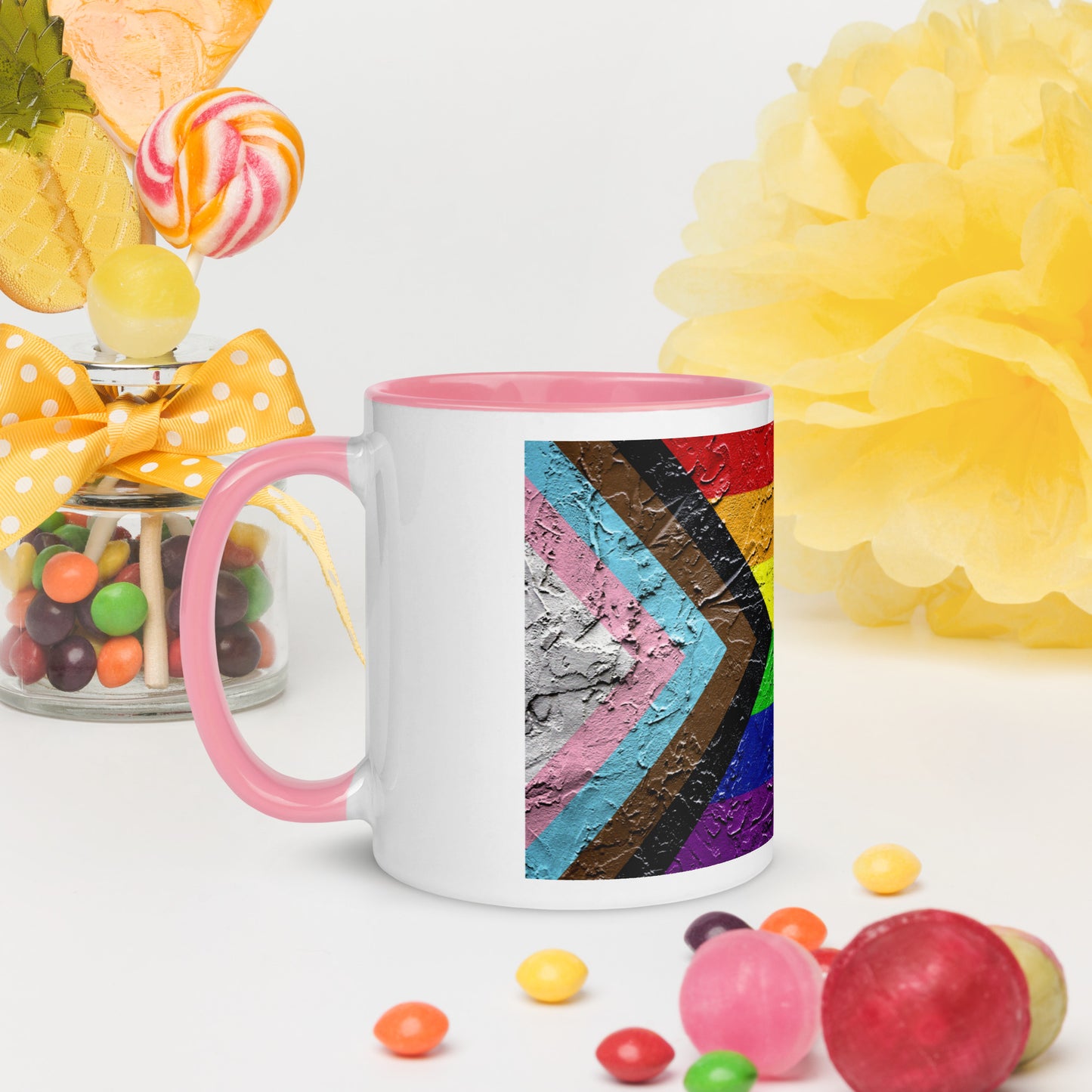 Progressive Pride Flag (Plaster Design) Mug with Color Inside