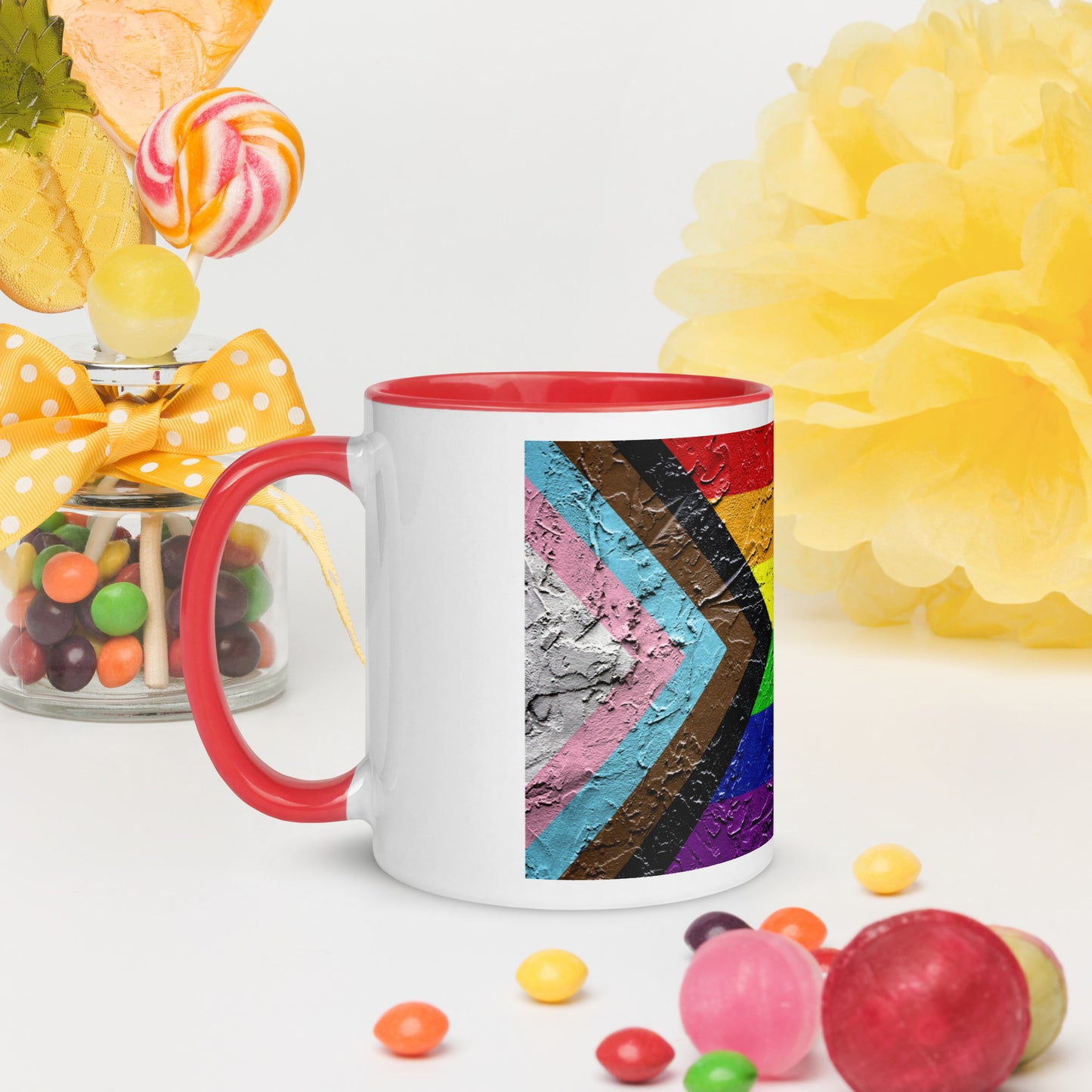 Progressive Pride Flag (Plaster Design) Mug with Color Inside