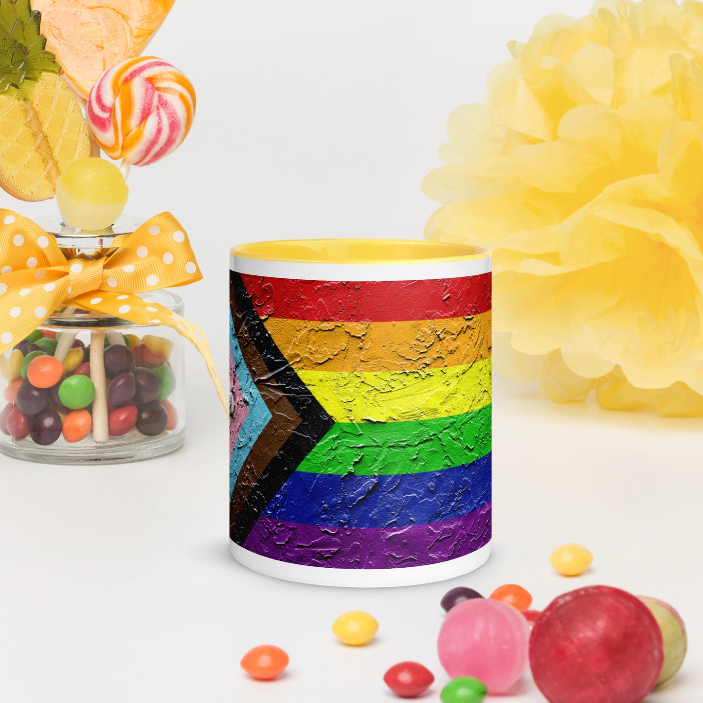 Progressive Pride Flag (Plaster Design) Mug with Color Inside