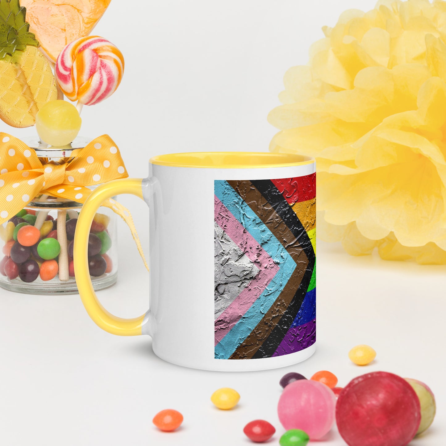 Progressive Pride Flag (Plaster Design) Mug with Color Inside